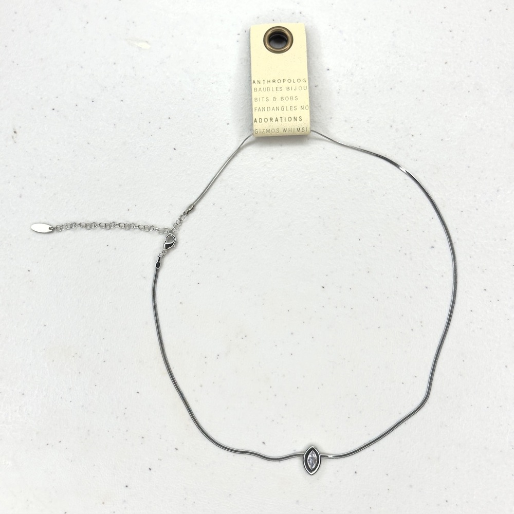 Anthropologie Silver Quilted Cosmetic Bag & Rhodium Necklace Set NWT - Picture 7 of 8
